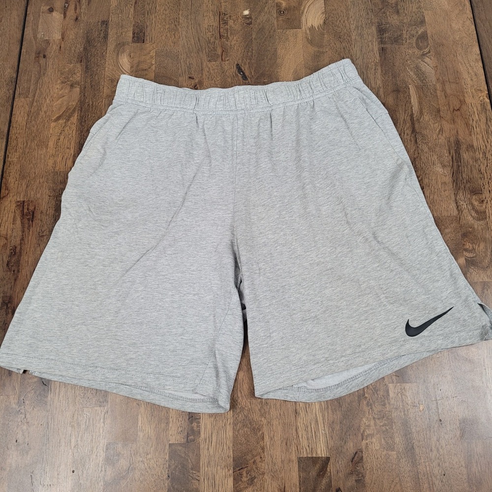 Nike Men's Gray Athletic Dri-Fit Standard Cotton/Poly Blend Shorts Size Large